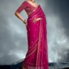 Roopkala Pure Tissue Silk Saree in Rani Pink — Moti & Cutdana Work with Heavy Handwork Border