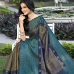 Navy Blue Handloom Kanchipuram Silk Saree with Zari Stripes & Floral Vine Pallu