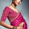 Roopkala Pure Tissue Silk Saree in Rani Pink — Moti & Cutdana Work with Heavy Handwork Border