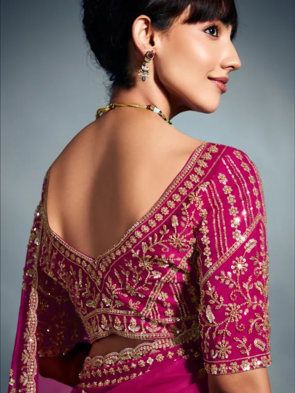 Roopkala Pure Tissue Silk Saree in Rani Pink — Moti & Cutdana Work with Heavy Handwork Border