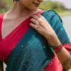 Teal Handloom Bengal Cotton Saree with Geometric Buttas & Contrast Border