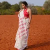 Off White Handloom Bengal Cotton Saree with Checks & Buttas