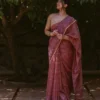 Dusty Pink Handloom Banarasi Jamdani Saree with Floral Vine Motifs & Mango Butta Pallu