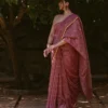 Dusty Pink Handloom Banarasi Jamdani Saree with Floral Vine Motifs & Mango Butta Pallu
