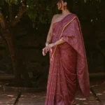 Dusty Pink Handloom Banarasi Jamdani Saree with Floral Vine Motifs & Mango Butta Pallu