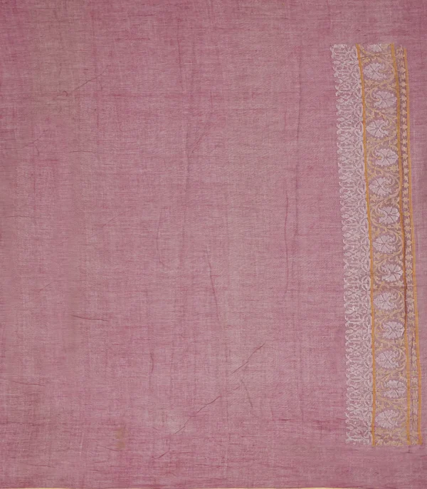 Dusty Pink Handloom Banarasi Jamdani Saree with Floral Vine Motifs & Mango Butta Pallu