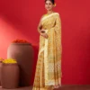 Cream Handloom Chanderi Cotton Saree with Printed Floral Motifs