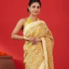 Cream Handloom Chanderi Cotton Saree with Printed Floral Motifs