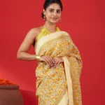 Cream Handloom Chanderi Cotton Saree with Printed Floral Motifs