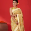 Cream Handloom Chanderi Cotton Saree with Printed Floral Motifs