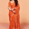 Sia Soft Organza Saree in Orange — Stone Work, Zari & Sequins