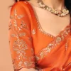 Sia Soft Organza Saree in Orange — Stone Work, Zari & Sequins