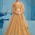 Beautiful Beige Thread Work Georgette Wedding Lehenga Choli with Sequin Net Dupatta