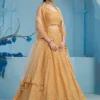 Beautiful Beige Thread Work Georgette Wedding Lehenga Choli with Sequin Net Dupatta