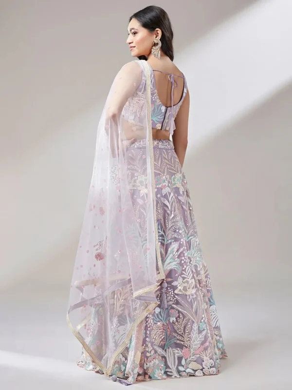 Beautiful Lavender Sequins Net Bridesmaid Lehenga Choli with Embroidered Dupatta