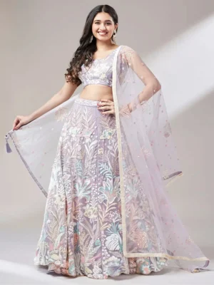 Beautiful Lavender Sequins Net Bridesmaid Lehenga Choli with Embroidered Dupatta
