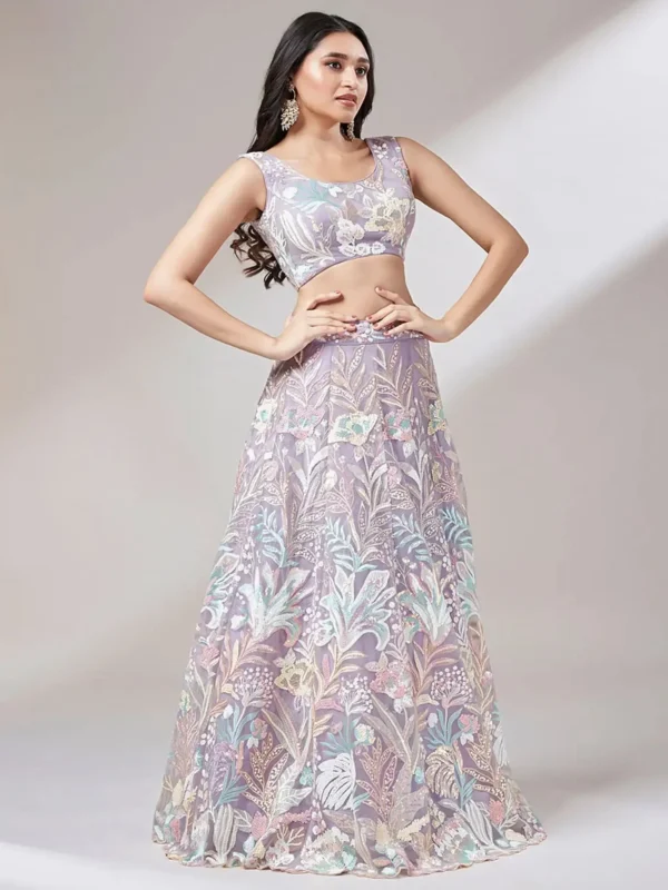 Beautiful Lavender Sequins Net Bridesmaid Lehenga Choli with Embroidered Dupatta