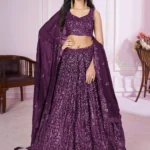 Beautiful Purple Sequins Georgette Wedding Lehenga Choli with Embroidered Dupatta