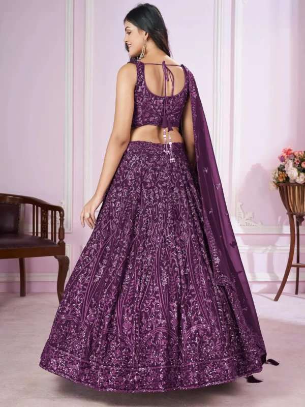 Beautiful Purple Sequins Georgette Wedding Lehenga Choli with Embroidered Dupatta