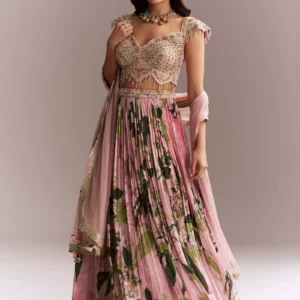 Pink Floral Printed Bridesmaid Lehenga