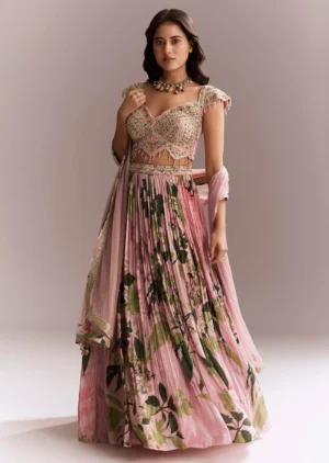 Pink Floral Printed Bridesmaid Lehenga